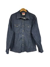 Wrangler Denim Shirt Adult Blue Western Cowboy Snap Rodeo Horse 90s Mens XL