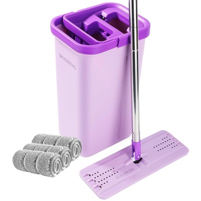 Mop and Bucket with Wringer Set, Hands Free Flat Floor Mop and Bucket, 3 Wash...