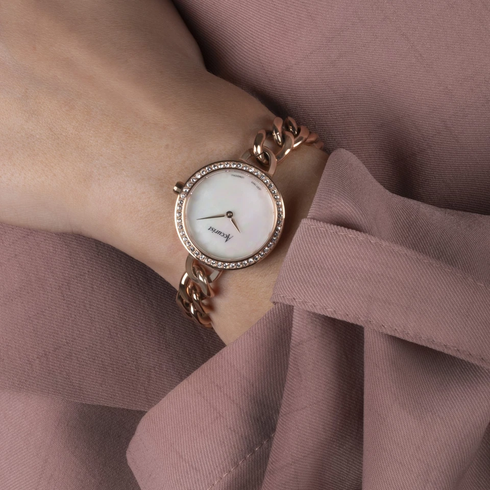 Relógio feminino Accurist Jewellery 28 mm redondo ouro rosa com corrente de ouro rosa - Imagem 2 de 4