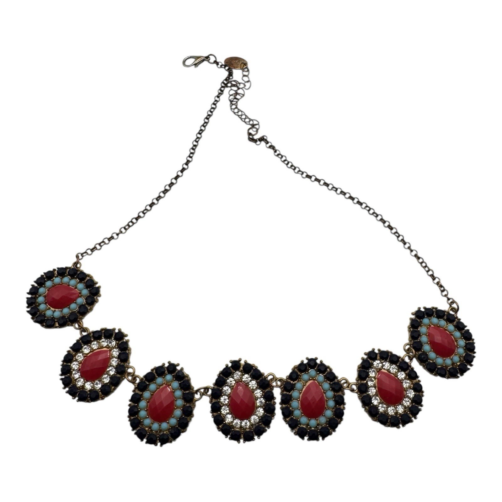 ETC! Statement Necklace Multicolor Rhinestone Ova… - image 1