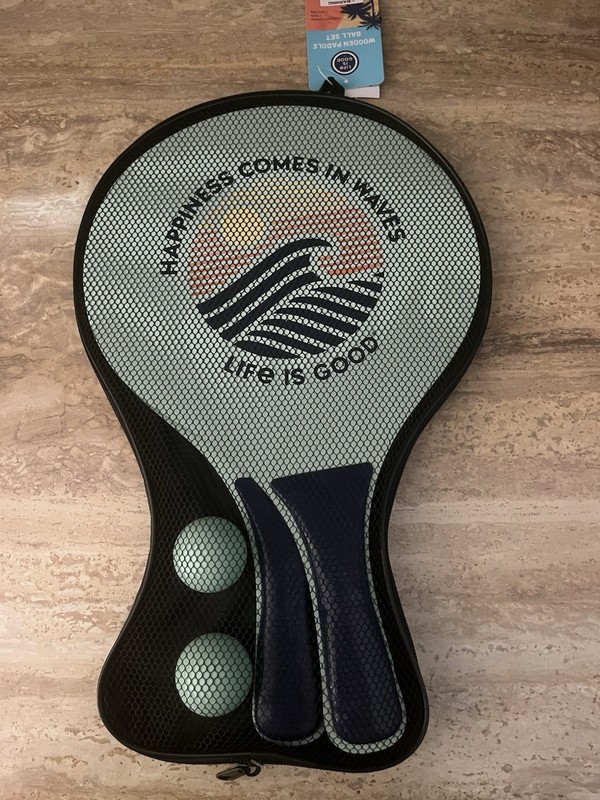 LIFE IS GOOD Wooden Paddle Ball Set w/case NWT