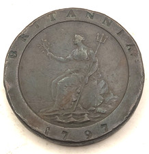1797 Great Britain King George III Cartwheel Twopence 2d Copper Coin 56.76g