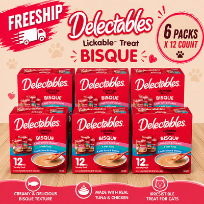 6 packs, 72 Ct - Hartz Delectables Lickable Cat Treat - Bisque Variety Pack