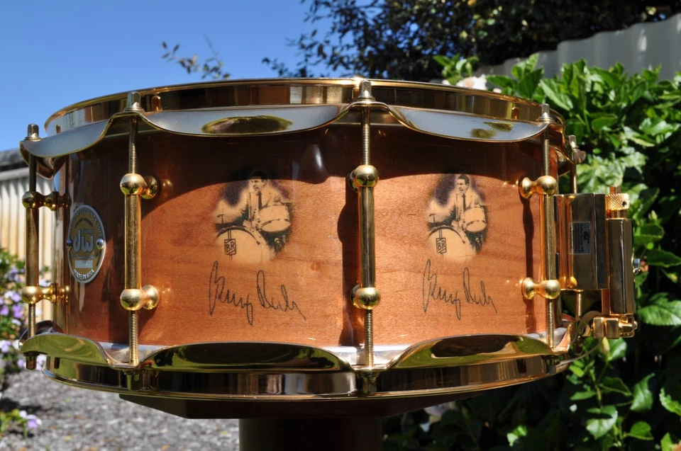 Rare DW Buddy Rich Snare Drum 14x5.5 Solid Maple Gold Hardware from 2006 UNUSED! - Image 2 of 4