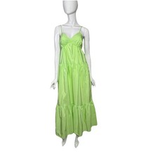 A New Day Bright Green Maxi Sundress XS Tiered Back Cutout Festival