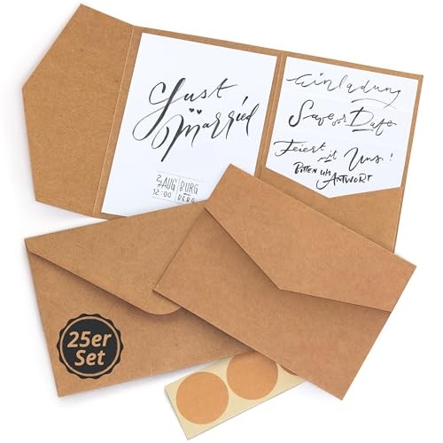 Cartes pocketfold kraft haut grammage DIN B6 avec enveloppes de mariage épaisses
