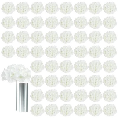 65pc White Hydrangea Silk Flowers Bulk for Wedding