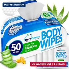 XL Body Wipes for Adults Bathing - 50 Ct  4 Travel Shower Wipes 10 x 11.5" Thic