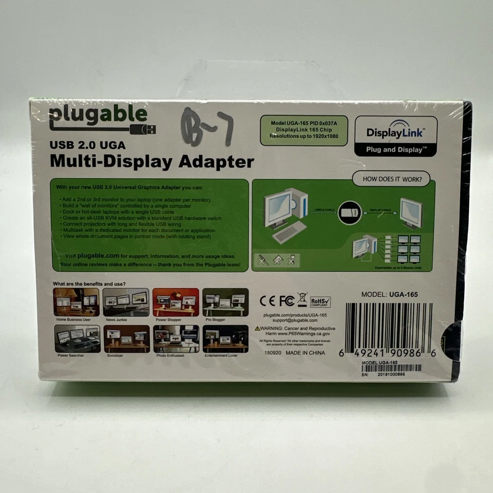 Plugable USB 2.0 UGA Multi-display adapter, UGA-165 T19 - VGA DVI HDMI Support - Image 2 of 2