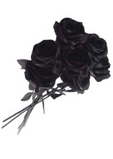 Halloween Prop Black Fabric Roses Pack 8 Gothic Bride Bouquet Bunch Fancy Dress