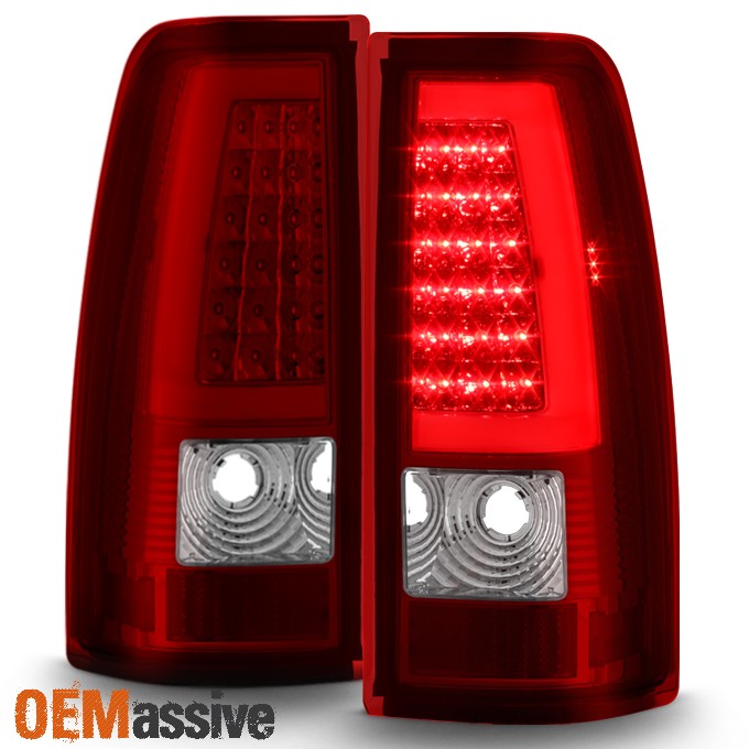 Fit 1999-2002 Chevy Silverado 1999-2006 GMC Sierra Red Clear LED Tube Tail Light