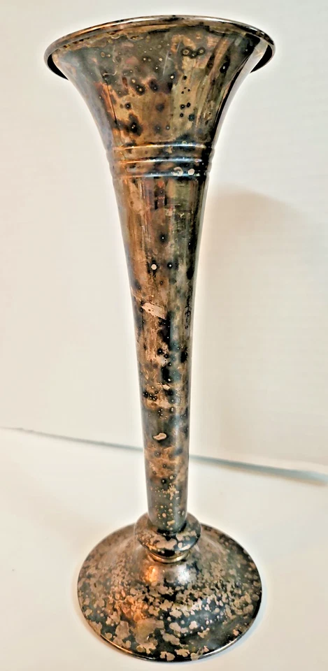 Jarrón trompeta vintage plateado 9" base ponderada borde acampanado Foto 3 de 4