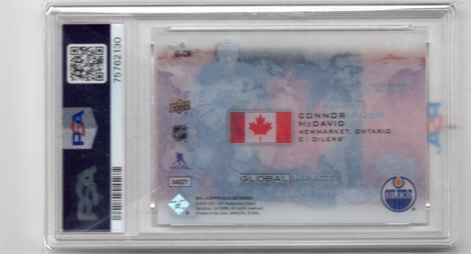 2015 UPPER DECK ICE #GI-CM CONNOR MCDAVID GLOBAL IMPACT RC ROOKIE PSA 9 view 2