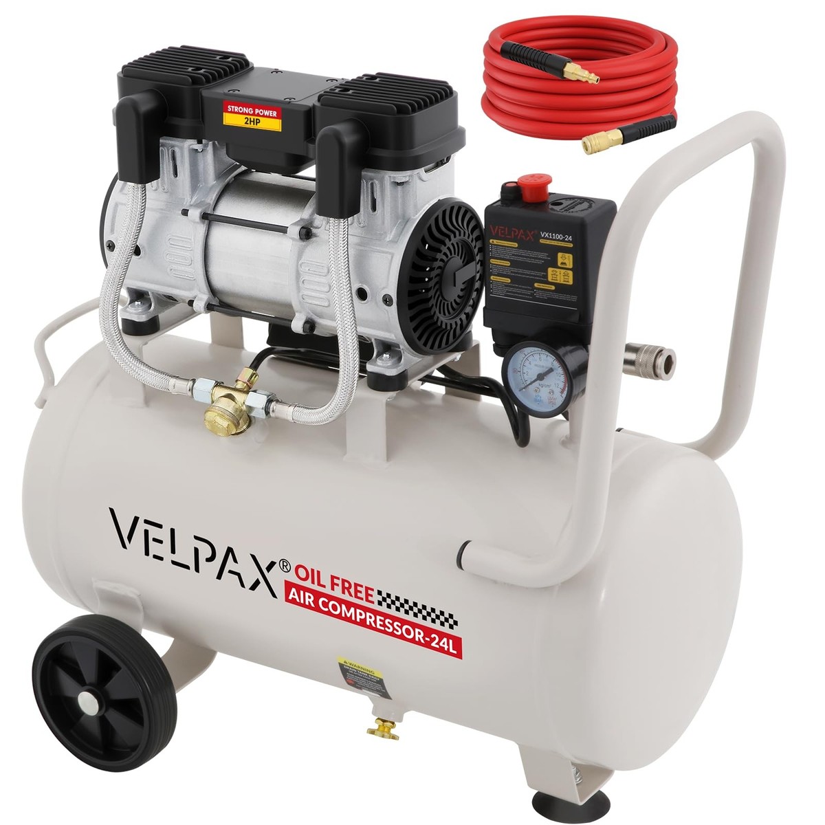 Ultra Quiet Air Compressor 60dB, 6.4 Gal, Oil-Free, 110V/60Hz 2HP