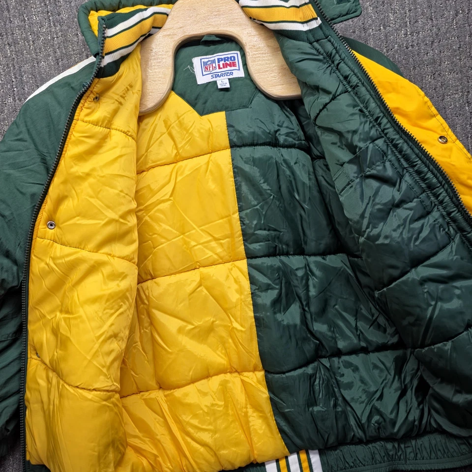 Vintage 90s Green Bay Packers Starter Jacket Large Pro Line Puffer Vertical Logo - Image 3 of 4