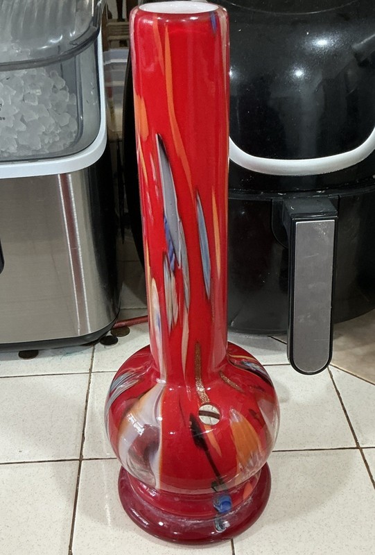 Vintage Tall Bong Heavy Handblown Pulled GLASS - Hookah Water Pipe READ