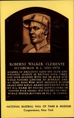 Roberto Walker Clemente Plaque Cooperstown New York vintage postcard e216