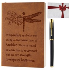 Filten Dragonfly Gifts for Women Men, Leather Writing Journal Notebook Brwon
