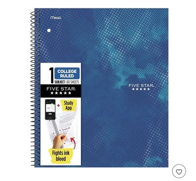 Five Star 1 Subject College Ruled Notebook Water Color Blue 80 Sheets (Lot of 2)