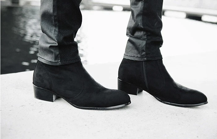 New Handmade Black Suede Side zipper Boots Ankle Causal Leather Boots For Men