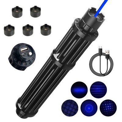 High Power USB Charging Blue Laser Pointer Pen Adjustable Visible Beam Dot Light
