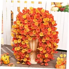  2 Packs Look Real Artificial Fall Flowers Mums for 2 packs Orange+yellow