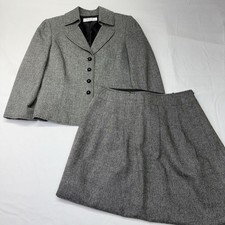 Tahari Arthur S. Levine 4-Btn Wool Blend 2-Pc Skirt Suit Set Women's Sz 8 Gray
