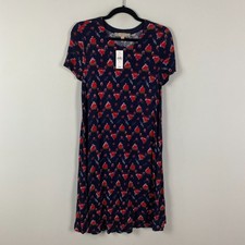LOFT Inkatha Print A-Line Swing Mini Dress Womens Small Navy Blue Red