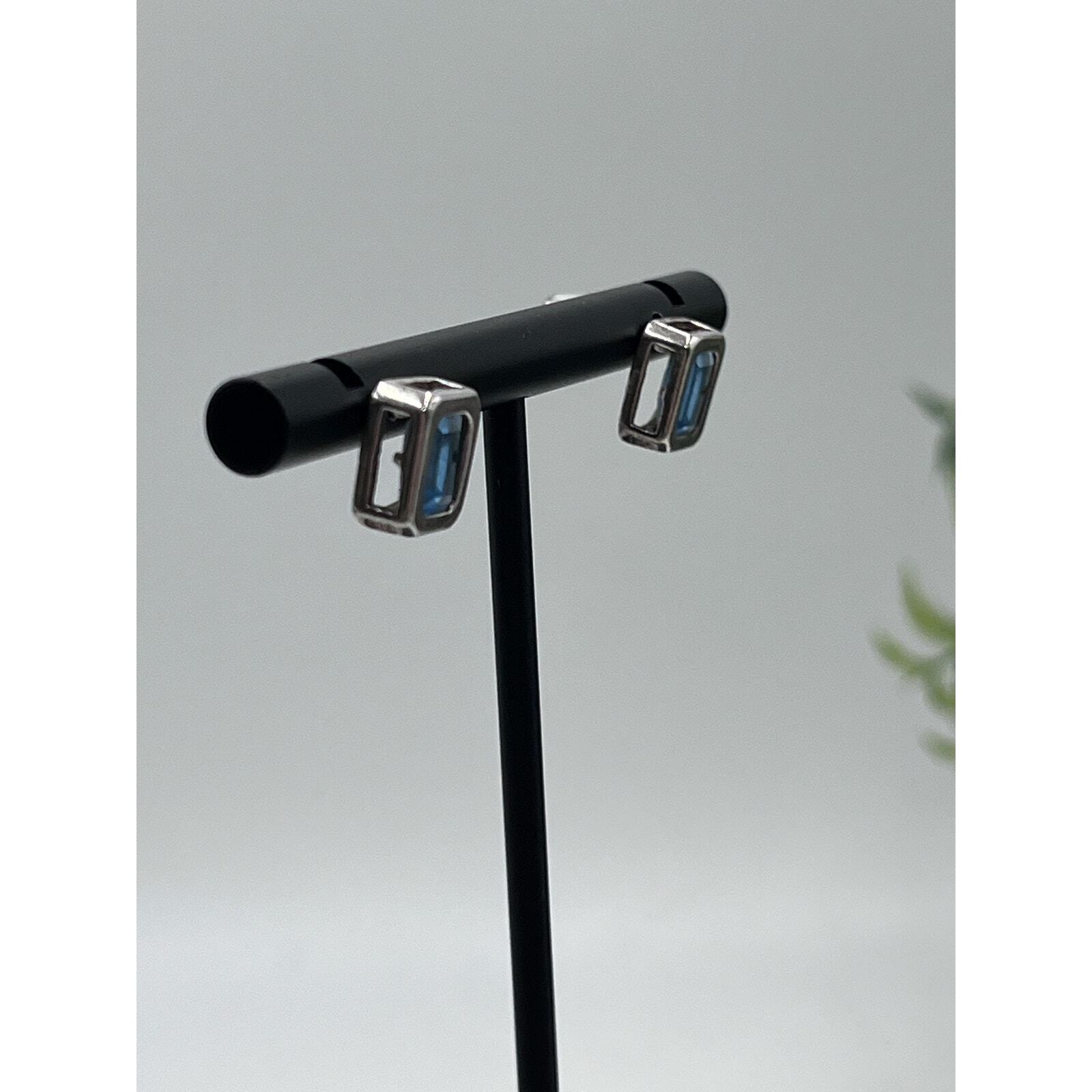 Sterling Silver Stamped 925 Rectangular Blue Ston… - image 5