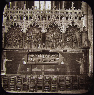 Glas Zauber Laterne Dia AMIENS KATHEDRALE GESCHNITZTE LEINWAND UM 1890 FOTO FRANKREICH