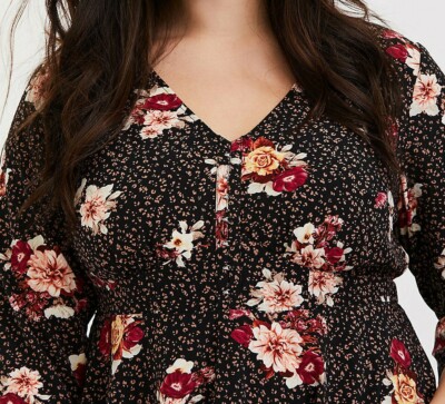 Torrid Leopard Floral Crop Peplum Top Black 4X #28811