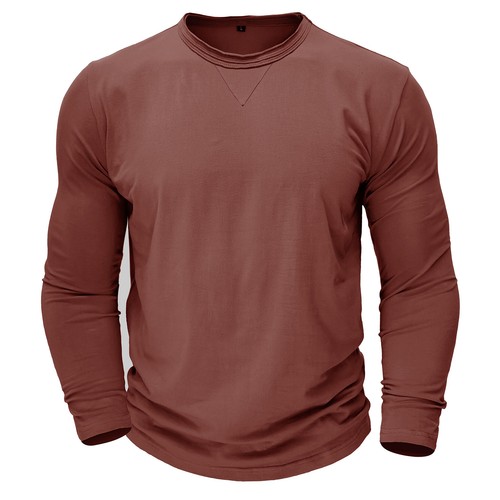 T-shirt uomo slim fit manica lunga girocollo casual elasticizzata blusa autunno - Foto 45 di 61