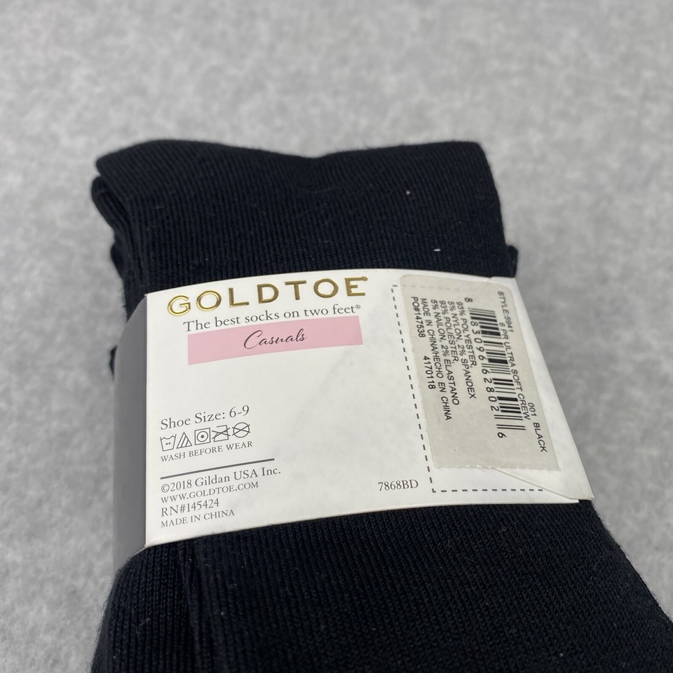 Gold Toe Socks Womens 911 Shoe Size 69 Black Crew Casuals Ultra Soft