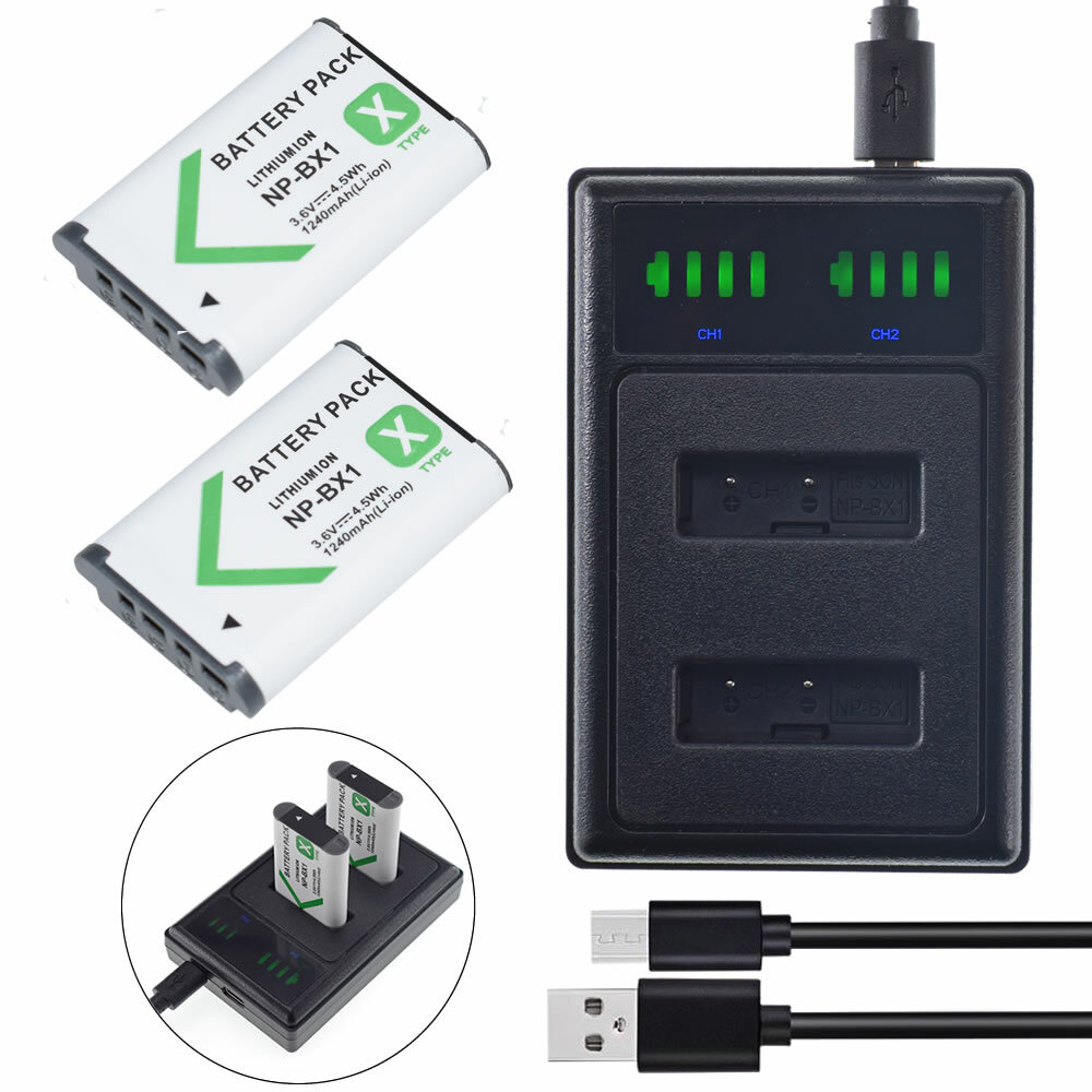 2x NP-BX1 M8 Battery +USB Charger for SONY Handycam HDR-PJ410