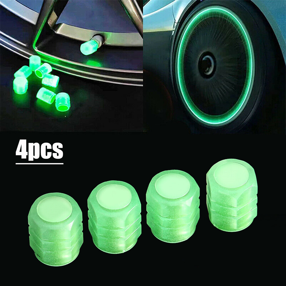 4pz Tappo Valvola Pneumatici Luminoso Verde Veicolo Auto Copricerchio Parapolvere Bagliore al Buio foto 2