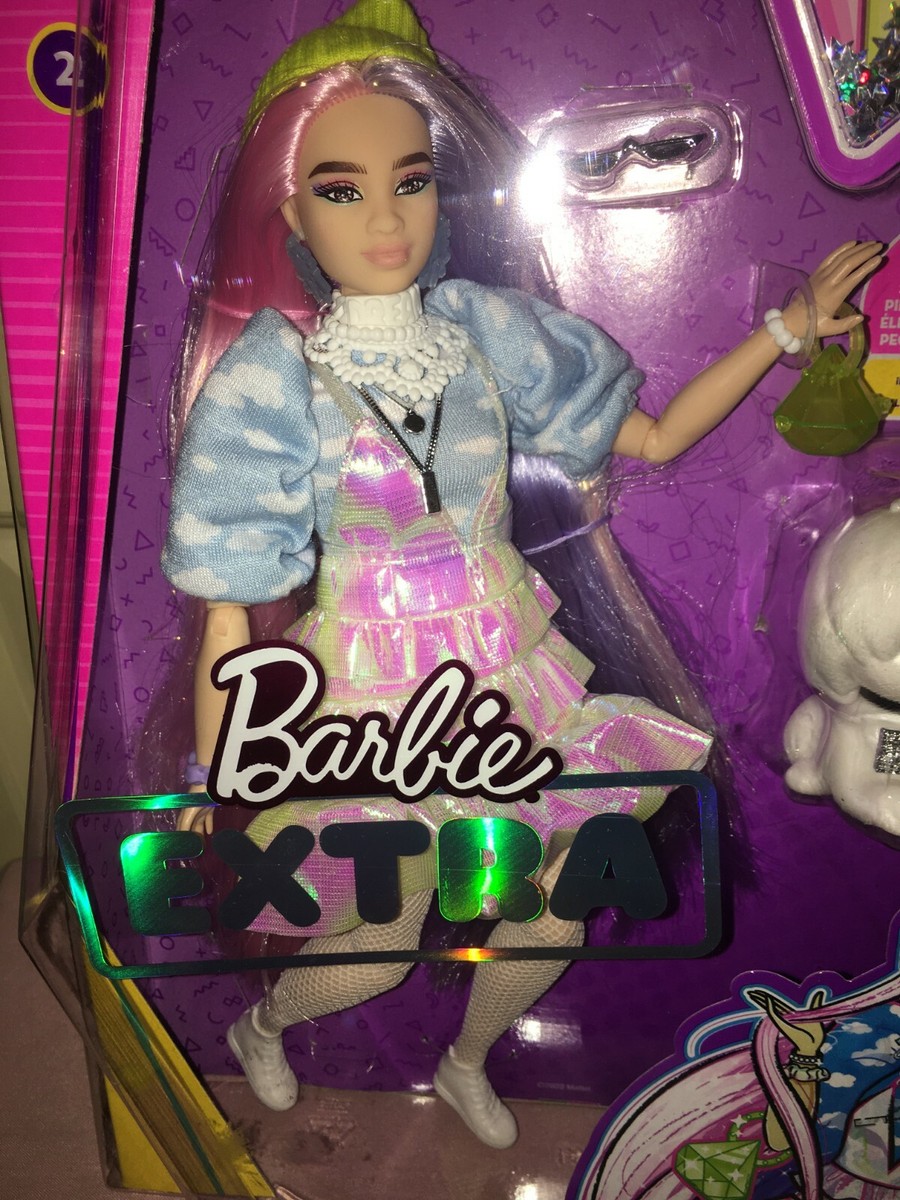 Barbie Extra #2 - purple & pink hair, hinged limbs, w/ Boss puppy