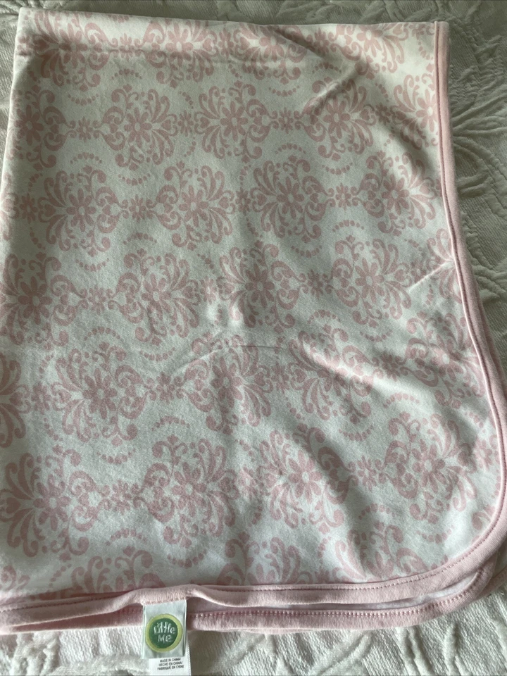 Manta Bebé Little Me Rosa Blanco Floral Corazones Arco Recepción Tejido Foto 2 de 4