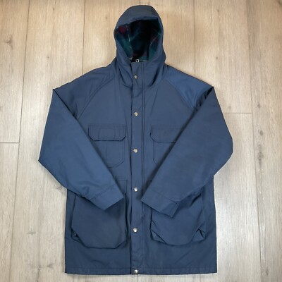 Vintage Woolrich Field Jacket Full Zip Wool Plaid Lined Navy Men's