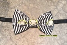 Beetlejuice Pretied Bow Tie, Black and White Striped Bow tie, Adjustable Strap