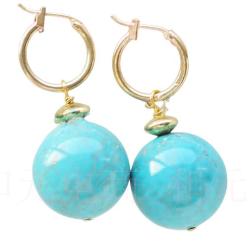 10MM Natural Blue Turquoise Round Gemstone Beads Gold Earrings Men Women Casual - Picture 6 of 12