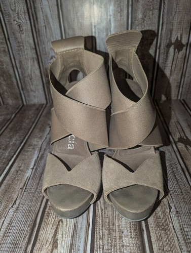 Sz 36 / 6 Pedro Garcia Taupe Suede/ Elastic Strappy Sandals Heels Shoes VGUC! - Picture 2 of 7