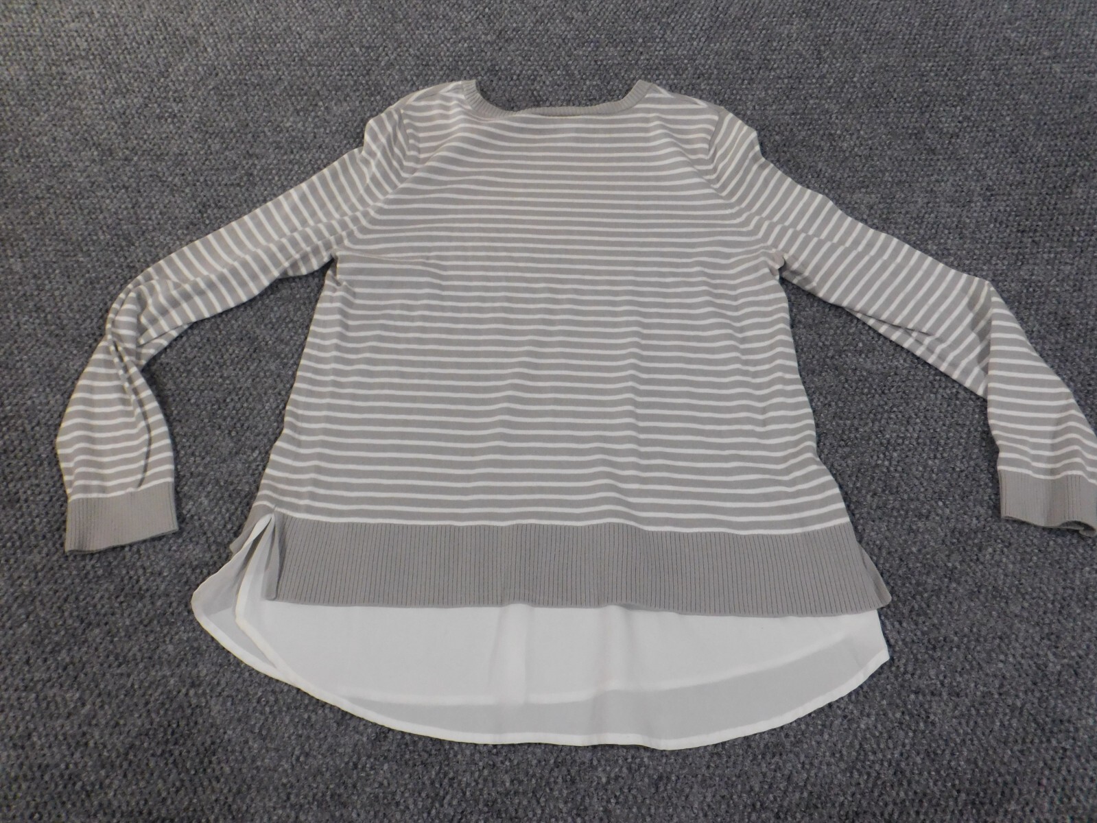 Loft Sweater Large gray pullover striped cotton w… - image 8