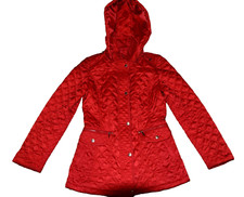 Laundry By Shelli Segal Red Shiny Quilted Coat + Detachable Hood Ladies Small