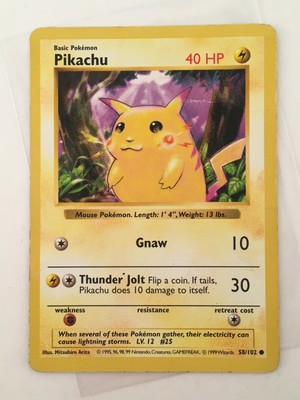 Pikachu No 58 102 Base Set Nintendo Wotc Shadowless Card Pokemon 1999 Ebay
