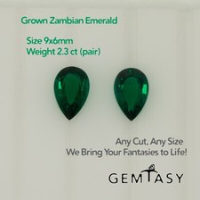 Cut stone - Lab grown Emerald Zambian hydrothermal, 9x6mm 2.3ct (pair)