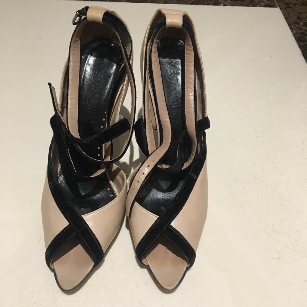 Sandali YSL Saint Laurent beige pelle velluto nero tacchi taglia 38
