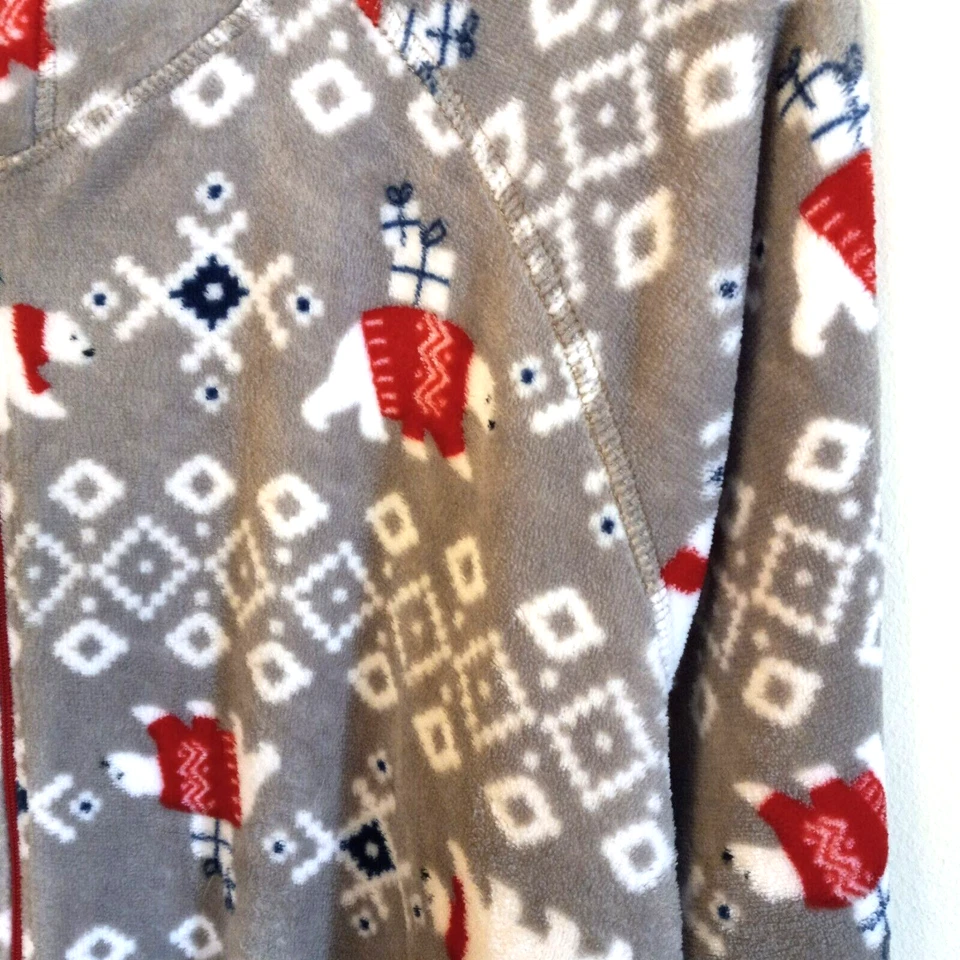 Macy's Gray Hooded One Piece Ful Zip Pajama Winter Polar Bear's Size XXL Unisex - Image 3 of 4