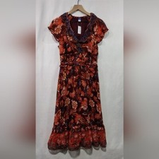 NWT Old Navy Waist-Defined Flutter-Sleeve Floral Midi Dress Women's M Multicolor