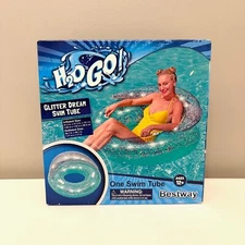 H2O GO BESTWAY GLITTER DREAM TRANSPARENT SWIM TUBE FLOAT WITH BACKREST NEW