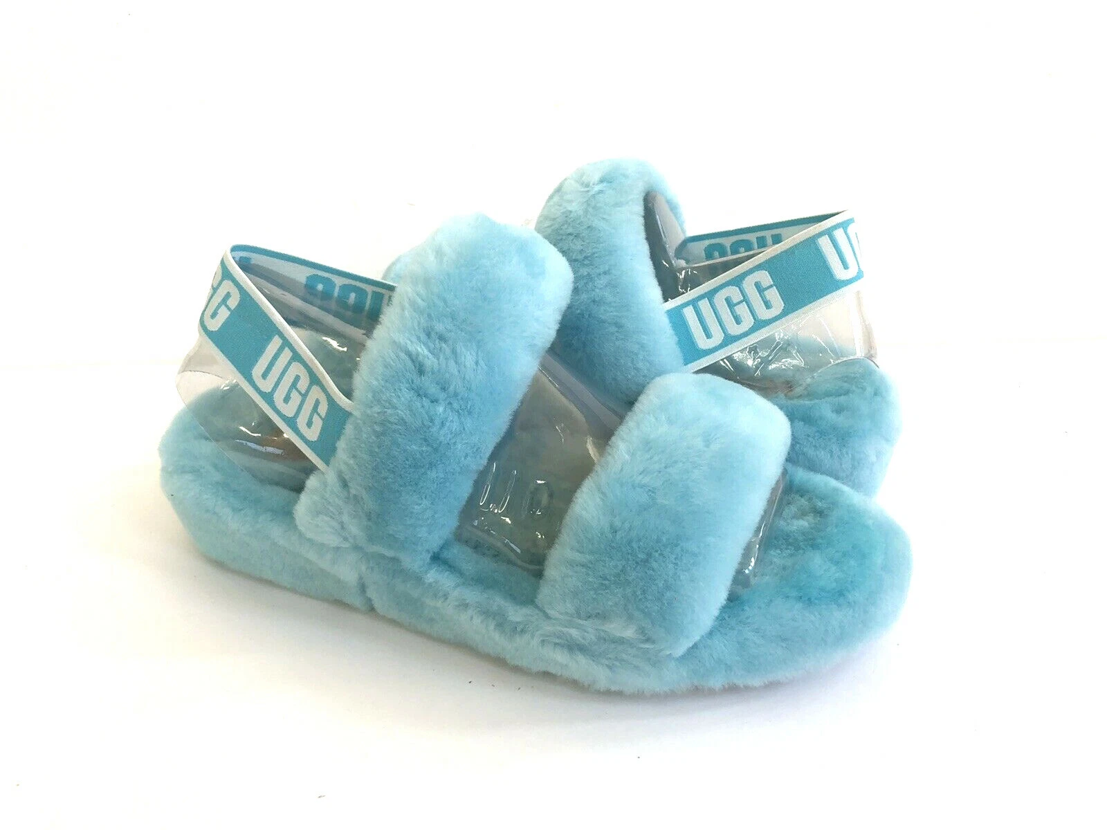 UGG FLUFF OH YEAH SLIDE MOCASSINO ACQUA TRASPARENTE SLIP ON SANDALO US 6 EU 37 UK 4